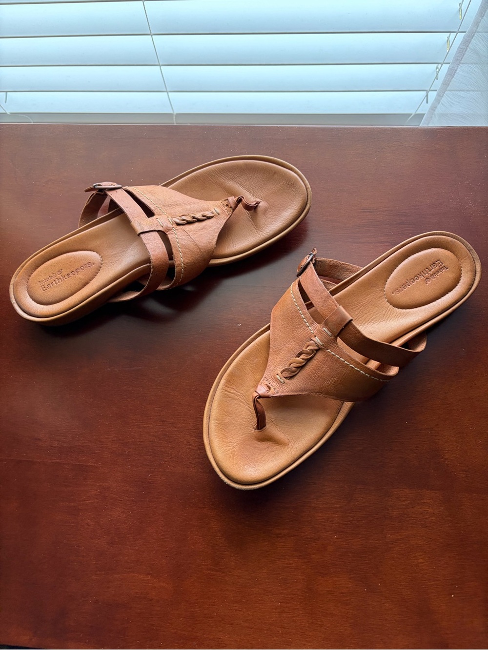 Timberland Brown Braided Leather Toe-Post Sandals